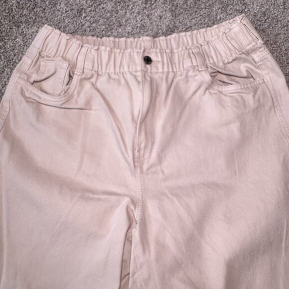 H&M Denim Mom Jeans Elastic High rise Classic Cream Pants Size 14 - Picture 1 of 9